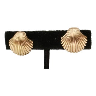 14 Kt. Gold Scallop Shell Earrings European 50s For Sale