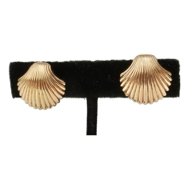 14 Kt. Gold Scallop Shell Earrings European 50s For Sale