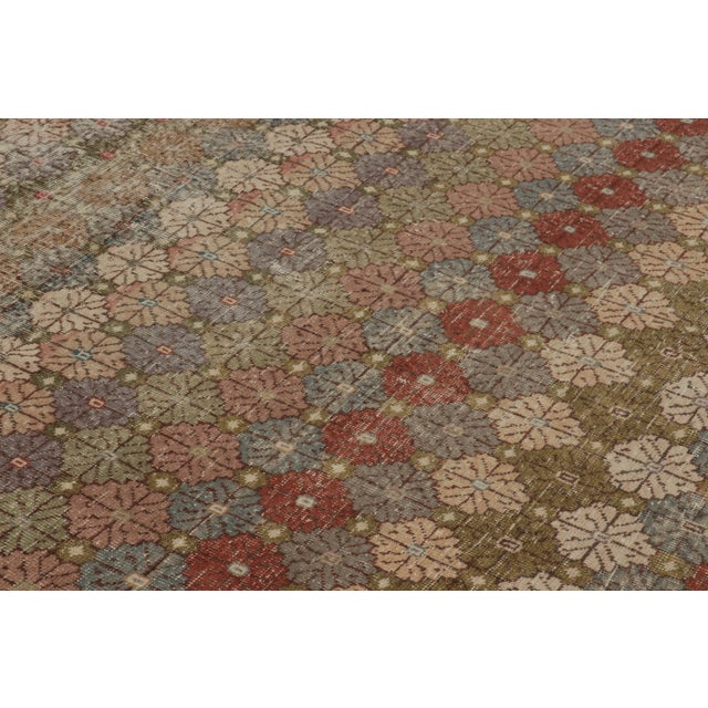1950s Vintage Distressed Rug, Polychromatic Geometric Floral Motifs - Rug & Kilim For Sale - Image 5 of 8