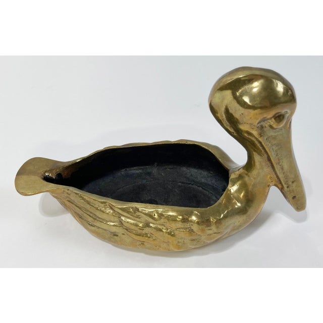 Mid 20th Century Vintage Cast Brass Pelican Trinket Dish or Planter For Sale - Image 5 of 8