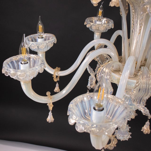 Mid 20th Century Large 8-Arm Ca’ Rezzonico Style Gold-Infused Opaline Murano Chandelier in the Manner of Giuseppe Briati For Sale - Image 5 of 18