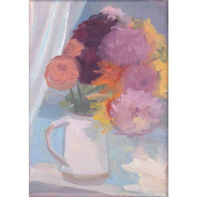 Original Oil Painting Dahlia Floral Still Life by Michelle Farro For Sale