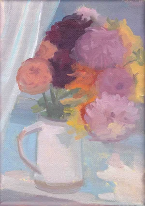 Original Oil Painting Dahlia Floral Still Life by Michelle Farro