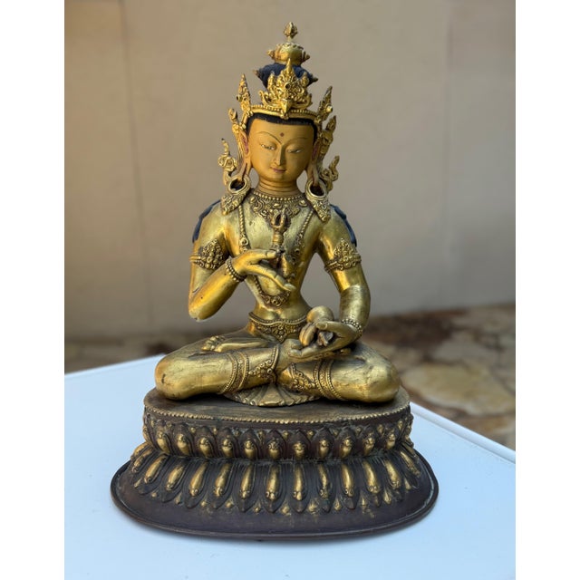 Gold Fine Sino-Tibetan Bronze Statue of Vajrasattva Bodhisattva For Sale - Image 8 of 13