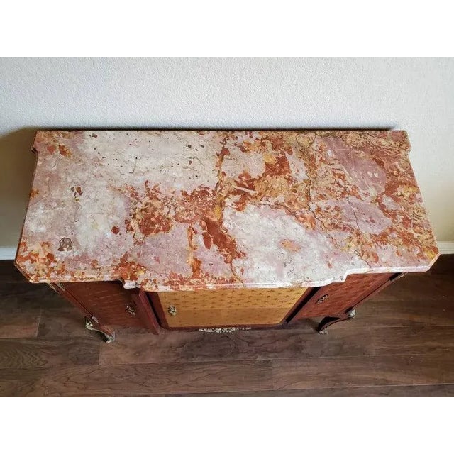 Brown 19th/20th Century French Transition Louis XV/XVI Style Marquetry Sideboard or Commode For Sale - Image 8 of 12