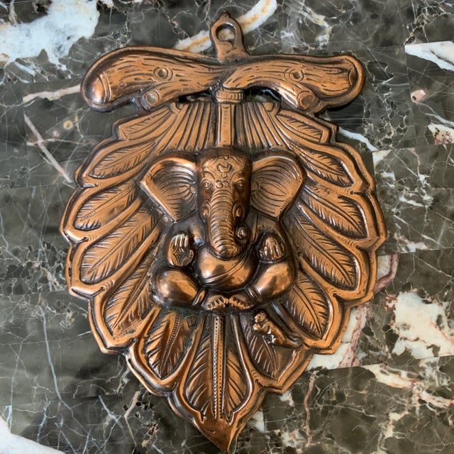Copper Vintage Textured Copper Ganesha Wall Decor For Sale - Image 8 of 10