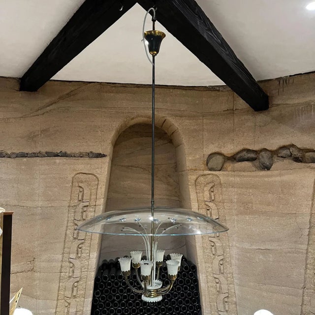Metal 1950s Fontana Arte Cut Glass Chandelier Style of Max Ingrand Italy For Sale - Image 7 of 13