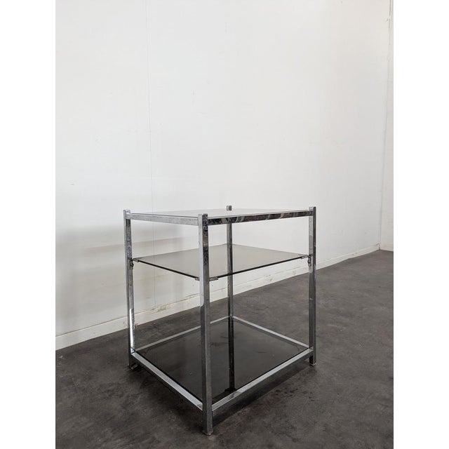 Spage Age Chrome and Smoked Glass Side Table, in Very Good conditions.