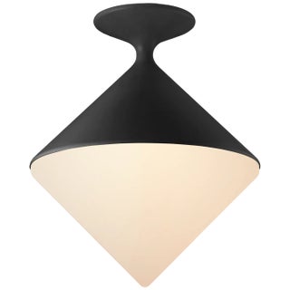 AERIN for Visual Comfort Signature Sarnen Small Flush Mount in Matte Black with White Glass For Sale