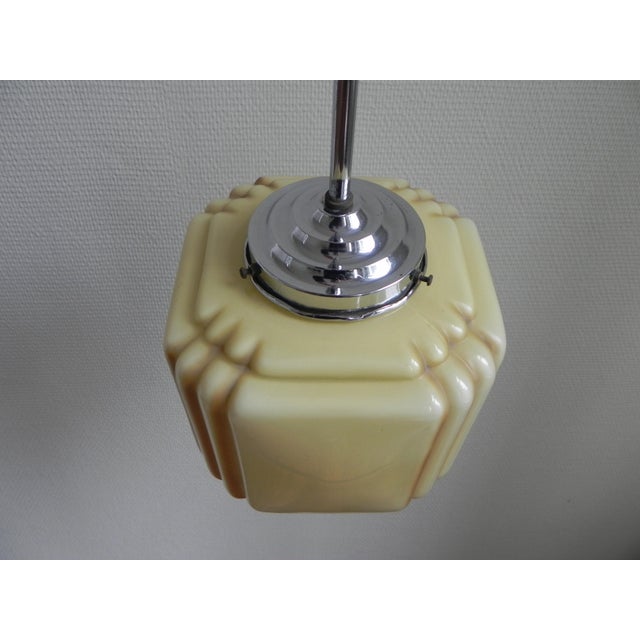 Art Deco Hanging Lamp with Cube Shaped Beige Globe, 1930s For Sale - Image 6 of 11