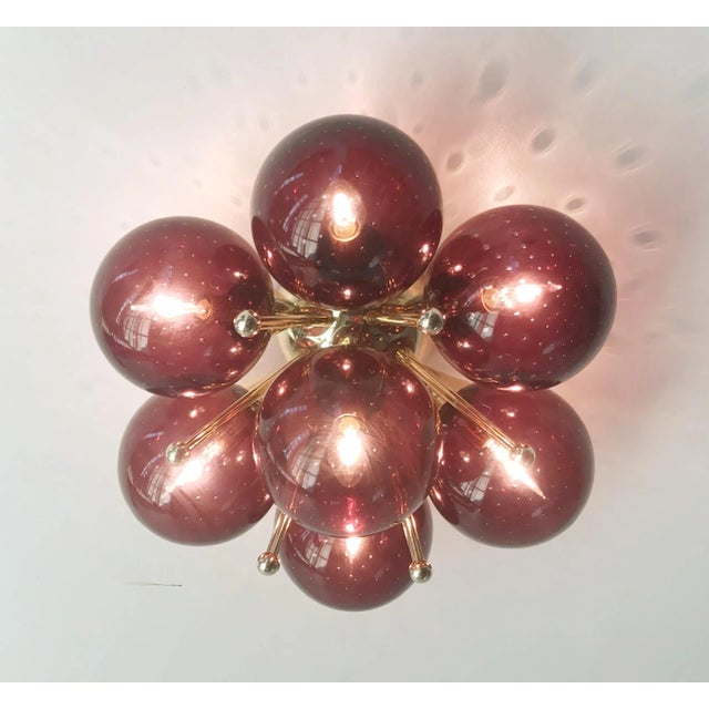 Fabio Ltd Sakura Polished Brass Amethyst Bubbles Globe Flush Mount by Fabio Ltd For Sale - Image 4 of 6
