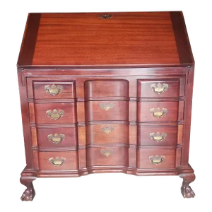 Maddox Refinished Red Mahogany Block / Slant Front Secretary Desk With Key