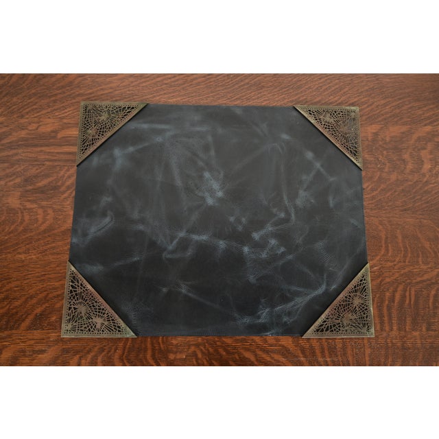 Tiffany Studios New York Pine Needle Bronze Blotter Corners With Leather Desk Blotter For Sale - Image 10 of 10