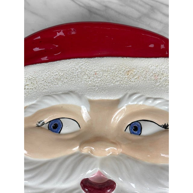 Vintage 14" Christmas Studio Pottery Santa Face Centerpiece Cookie Platter For Sale - Image 4 of 9