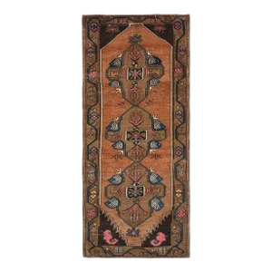 Vintage Turkish Oushak Handmade Wool Cotton Brown Runner Rug