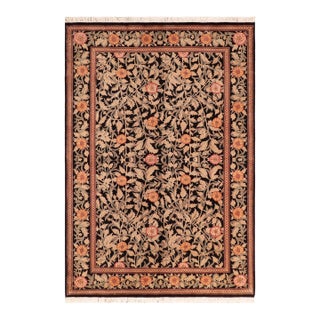 Shabby Chic Floral 1990's Pak-Persian Black/Gold Wool Rug - 5'11'' X 8'11'' For Sale