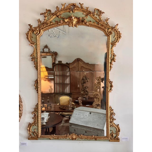 Wood Large 19th Century French Green-Painted and Giltwood Mirror For Sale - Image 7 of 8
