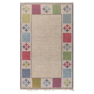Doris Leslie Blau Vintage Swedish Flat Weave Rug by Bitte Ahlgren, Signed "BA" For Sale