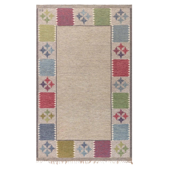 Doris Leslie Blau Vintage Swedish Flat Weave Rug by Bitte Ahlgren, Signed "BA" For Sale