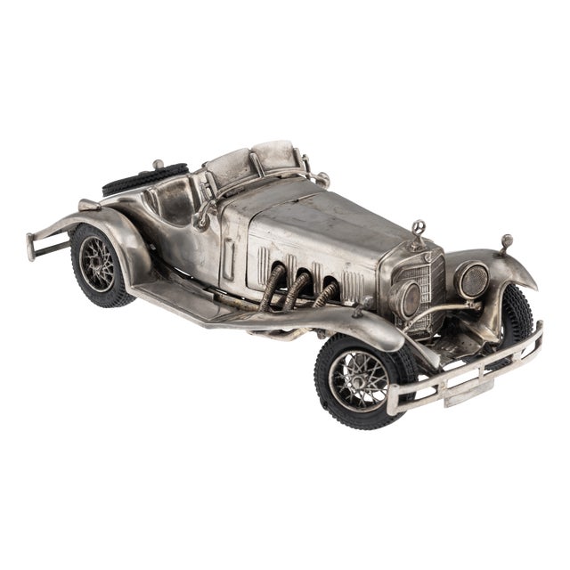 Vintage Silver Mercedes Benz SSK 1928 Roadster Model Car, 1960s For Sale