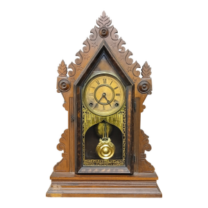 Antique Victorian Gingerbread Mantel Clock – Ornate Wooden Design