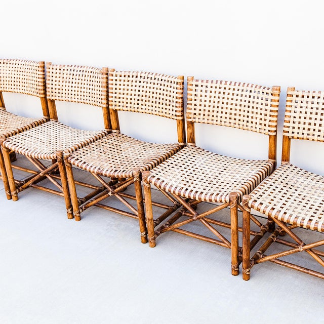 Brown Vintage McGuire Antalya Dining Chairs in Bamboo & Laced Rawhide For Sale - Image 8 of 18