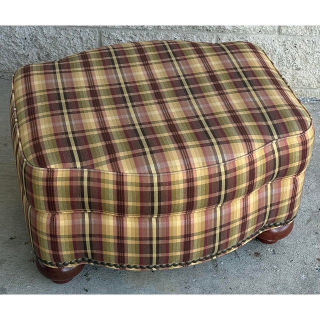 Ethan Allen Upholstered Club Chair With Ottoman For Sale - Image 11 of 12