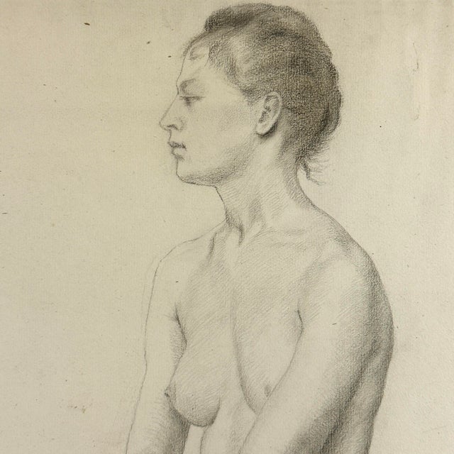 Ludwig Ernst Faber (1855–1913) Antique Figurative Nude Study of a Seated Woman, Signed and Dated (1891) Size: 23.75”H x...