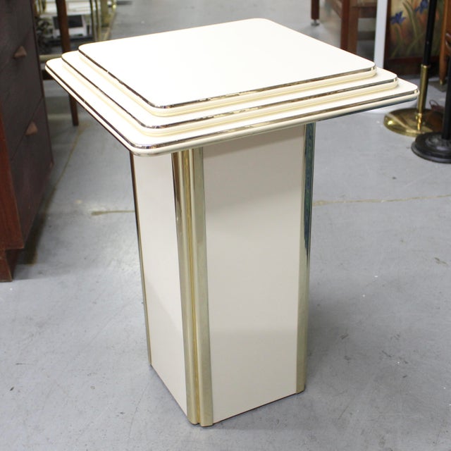 1970s 1970s Cream Column Pedestal With Stepped Top Brass Detail For Sale - Image 5 of 7