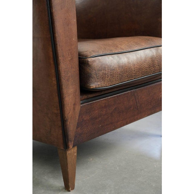 Art Deco Sheepskin Club Armchair with Black Piping For Sale - Image 11 of 14