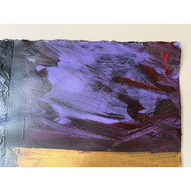 Wood 1980s Vintage Expressionist Geometric Abstract Acrylic on Paper Painting, Signed & Framed For Sale - Image 7 of 12