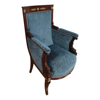 Antique Empire Mahogany Bergère, France, 1800s For Sale