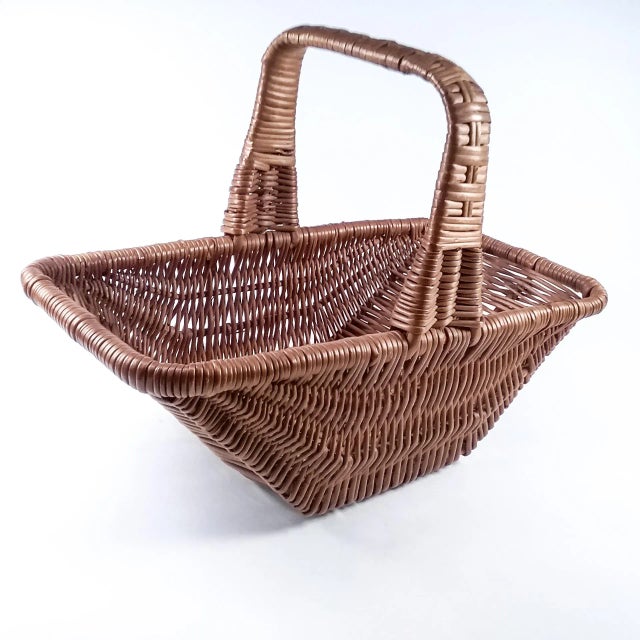 Chocolate Vintage Large Rectangle Market Basket For Sale - Image 8 of 8