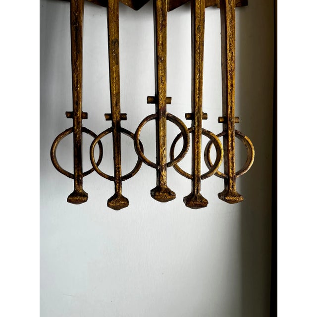Brutalist Wrought Iron Spanish Wall Sconce in Gilt Tole For Sale In Saint Louis - Image 6 of 11