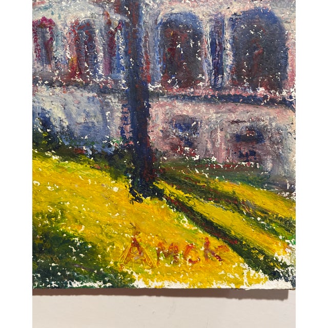 Adelaide Mckenzie Moss (1942-2026) landscape with a building, acrylic on heavy paper, signed lower right "A McK" Moss was...