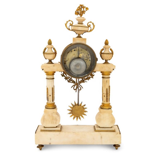 Louis XVI Style Marble Portico Mantel Clock For Sale - Image 4 of 4