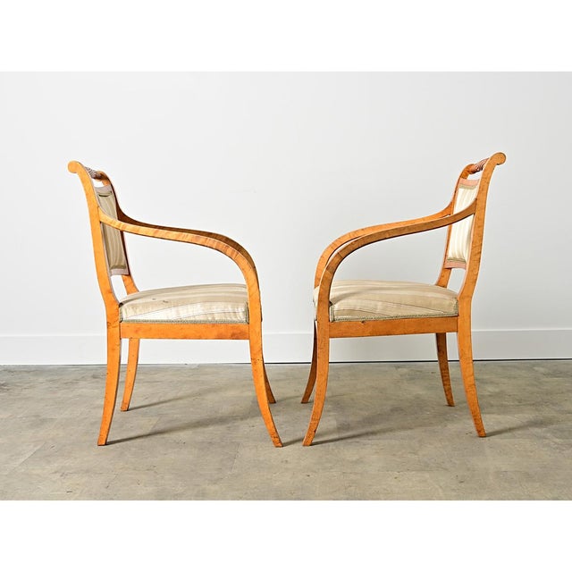 Early 20th Century Swedish Biedermeier Style Pair of Carved Birch Armchairs For Sale - Image 4 of 14