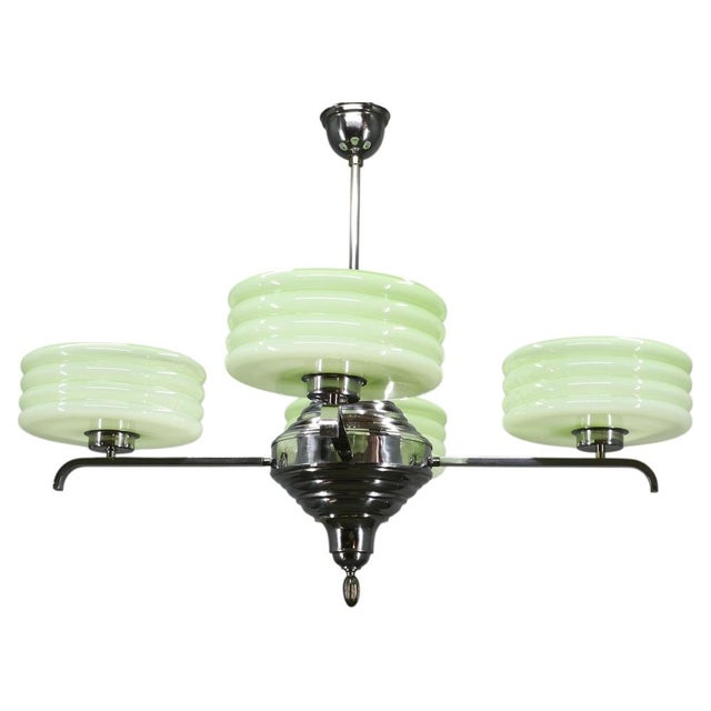 Art Deco Green Opaline Glass Chandelier, Former Czechoslovakia, 1930s For Sale - Image 14 of 14