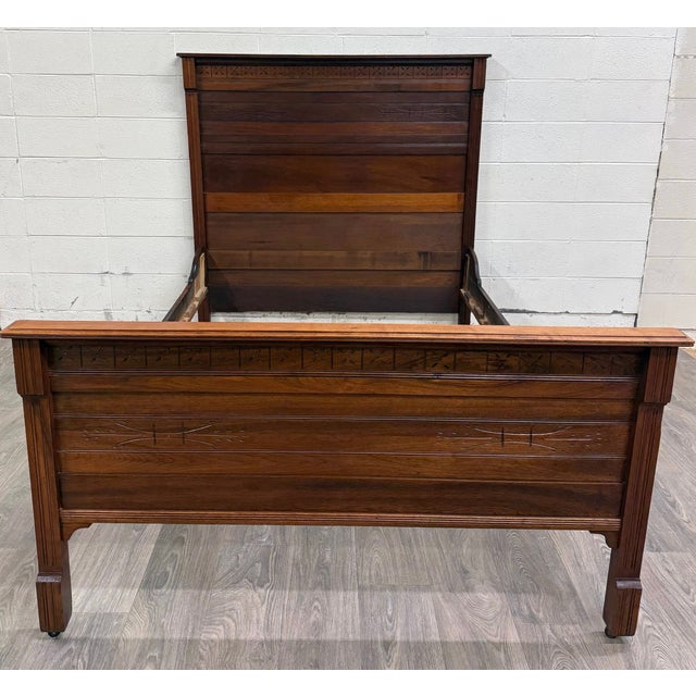Victorian Antique Full Size Late 19th Century Victorian Eastlake Walnut Bed For Sale - Image 3 of 12
