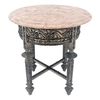 c1920s Round Pink Marble Top Cast Metal Base Side End lamp Table Stand For Sale