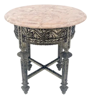 c1920s Round Pink Marble Top Cast Metal Base Side End lamp Table Stand