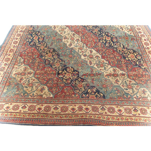 19th Century Kirman Bold Red, Dark and Light Blue Handwoven Wool Rug For Sale In New York - Image 6 of 9