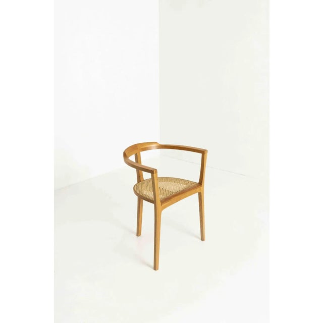 Mid-Century Modern German 3-Legged Wood and Cane Chair by Xaver Seemüller For Sale - Image 3 of 11