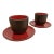 Heath Ceramics Small Cups and Saucers Glossy Red/Chocolate Brown For Sale