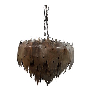 1960s Mid Century Brutalist Torch-Cut Metal Chandelier by Tom Greene For Sale