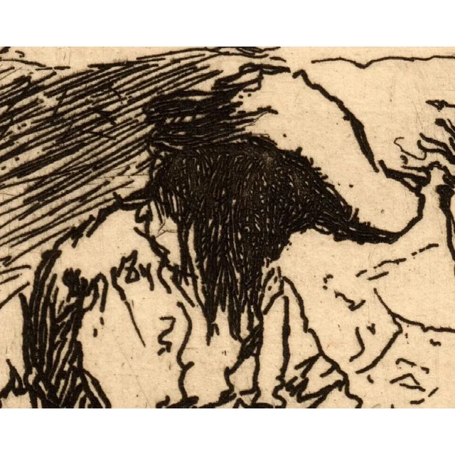 Vintage Rembrandt Style Etching "Two Figures" • Mid-Century Fine Art Reproduction Print • Hand-Laid Watermarked Paper • Plate Signed For Sale In Reno/Lake Tahoe - Image 6 of 9