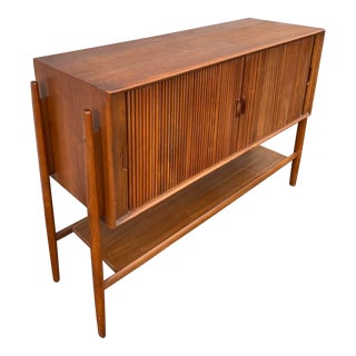 1970s Drexel Parallel by Barney Flagg Mid Century Tambour Door Credenza in Walnut For Sale