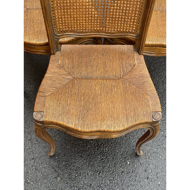 French Vintage Cane Back Louis XV Rush Seat Dining Chairs - Set of 6 For Sale - Image 3 of 12