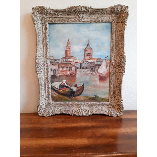 Italian Venetian Fisherman Village Seaside Painting Signed For Sale - Image 4 of 13