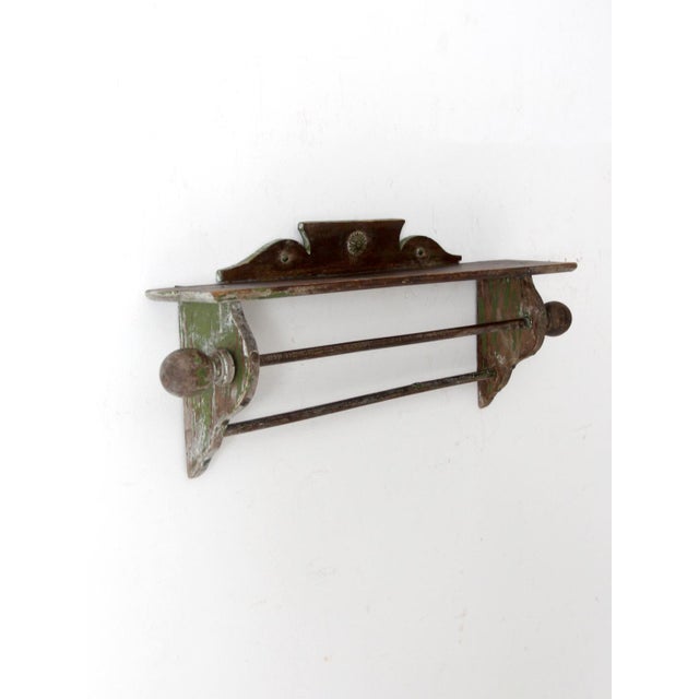 Antique Primitive Wall Shelf With Towel Bar For Sale - Image 6 of 9